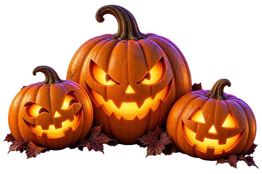 Trei bostani luminoși de Halloween